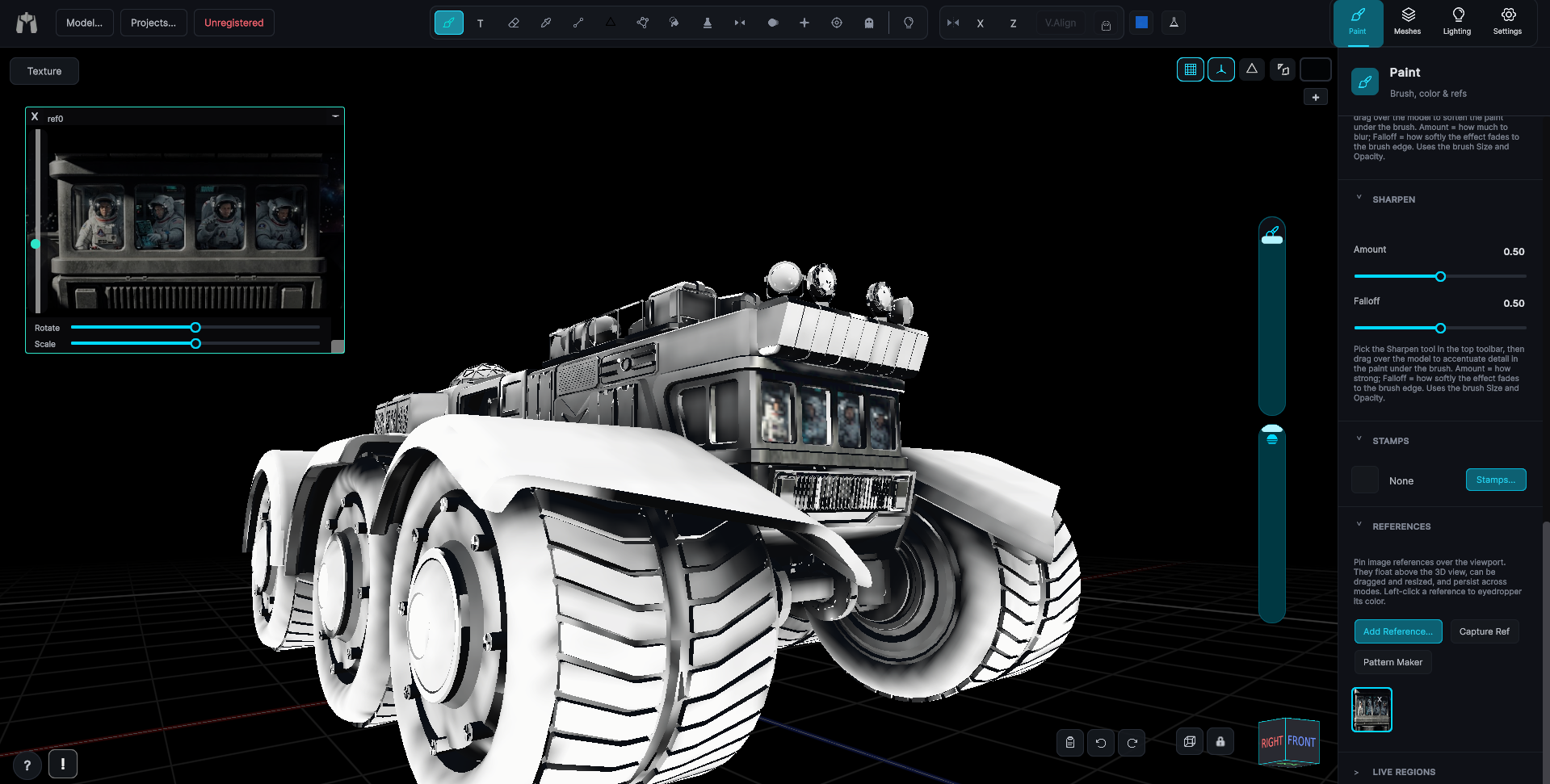 Every Unity material slot listed as an independently paintable submesh