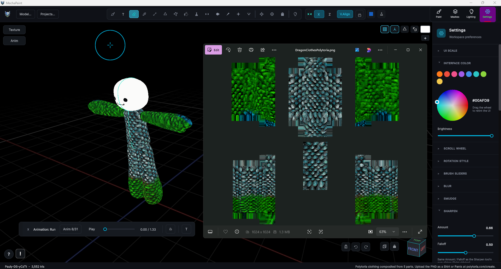 Painting a shirt design directly on the Polytorian avatar's body in 3D