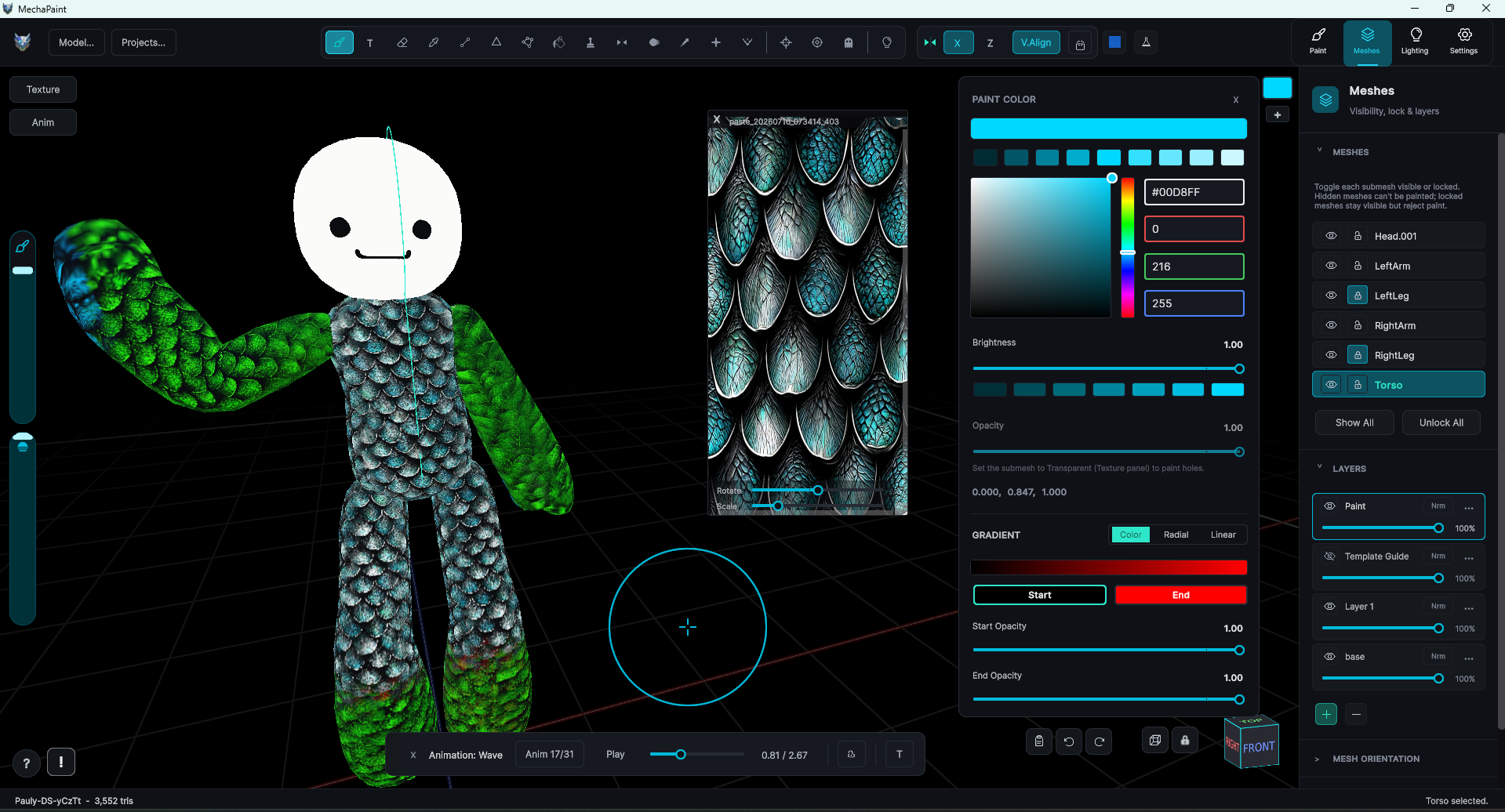 Clothing being painted directly on the official Polytorian avatar in MechaPaint